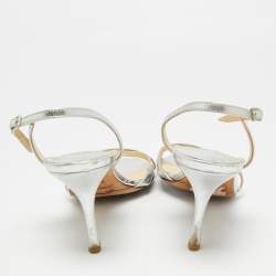 Pre Owned Jimmy Choo Silver Leather Slingback Sandals Size 38.5