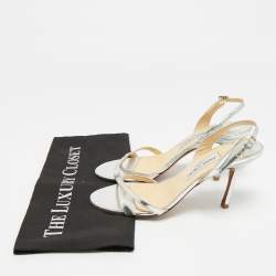 Pre Owned Jimmy Choo Silver Leather Slingback Sandals Size 38.5