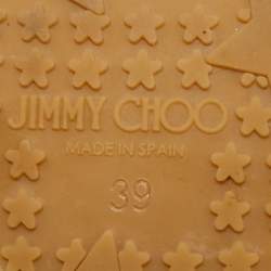 Pre Owned Jimmy Choo Off White/Grey Snakeskin Embossed Leather Cork Platform Wedge Sandals Size 39