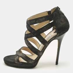 Pre Owned Jimmy Choo Black Suede Strappy Sandals Size 37.5