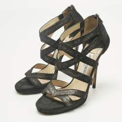 Pre Owned Jimmy Choo Black Suede Strappy Sandals Size 37.5