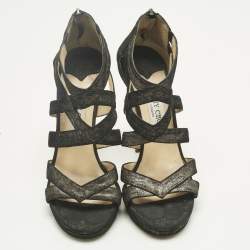 Pre Owned Jimmy Choo Black Suede Strappy Sandals Size 37.5