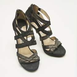 Pre Owned Jimmy Choo Black Suede Strappy Sandals Size 37.5