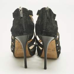Pre Owned Jimmy Choo Black Suede Strappy Sandals Size 37.5