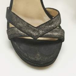 Pre Owned Jimmy Choo Black Suede Strappy Sandals Size 37.5