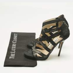 Pre Owned Jimmy Choo Black Suede Strappy Sandals Size 37.5