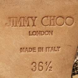 Pre Owned Jimmy Choo Gold Leather and Lurex Fabric Dahlia Platform Peep Toe Pumps Size 36.5