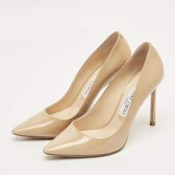 Pre Owned Jimmy Choo Beige Patent Leather Romy Pumps Size 38.5
