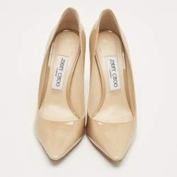 Pre Owned Jimmy Choo Beige Patent Leather Romy Pumps Size 38.5