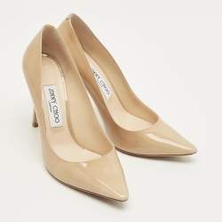 Pre Owned Jimmy Choo Beige Patent Leather Romy Pumps Size 38.5