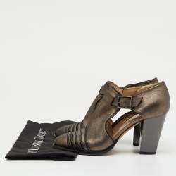 Pre Owned Jimmy Choo Grey Leather Zip Detail Block Heel Pumps Size 39.5