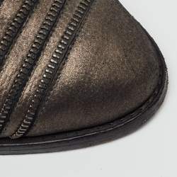 Pre Owned Jimmy Choo Grey Leather Zip Detail Block Heel Pumps Size 39.5