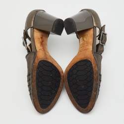 Pre Owned Jimmy Choo Grey Leather Zip Detail Block Heel Pumps Size 39.5