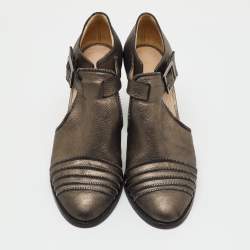 Pre Owned Jimmy Choo Grey Leather Zip Detail Block Heel Pumps Size 39.5