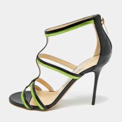 مملوكة مسبقًا Jimmy Choo Thistle Size 37.5 Black/Green Patent and Leather Sandals