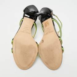 مملوكة مسبقًا Jimmy Choo Thistle Size 37.5 Black/Green Patent and Leather Sandals