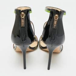 مملوكة مسبقًا Jimmy Choo Thistle Size 37.5 Black/Green Patent and Leather Sandals