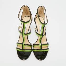مملوكة مسبقًا Jimmy Choo Thistle Size 37.5 Black/Green Patent and Leather Sandals