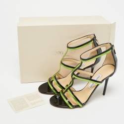 مملوكة مسبقًا Jimmy Choo Thistle Size 37.5 Black/Green Patent and Leather Sandals