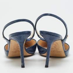 مملوكة مسبقًا حذاء كعب عالي جيمي تشو جلد منقوش كروك أزرق مقاس 38