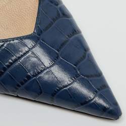 مملوكة مسبقًا حذاء كعب عالي جيمي تشو جلد منقوش كروك أزرق مقاس 38