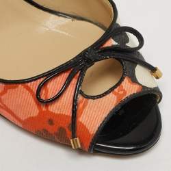 Pre Owned Jimmy Choo Size 36 Multicolor Floral Print Canvas Bow Peep Toe Pumps