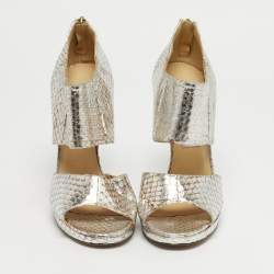 Pre Owned Jimmy Choo Private Size 38.5 Metallic Python Embossed Leather Sandals
