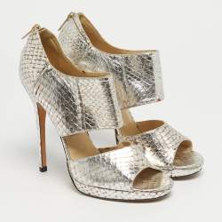 Pre Owned Jimmy Choo Private Size 38.5 Metallic Python Embossed Leather Sandals