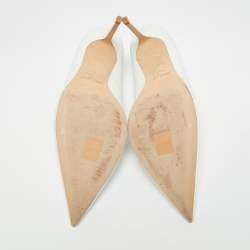 مملوكة مسبقًا حذاء كعب عالي جيمي تشو رومي جلد أبيض لامع بمقدمة مدببة مقاس 36.5