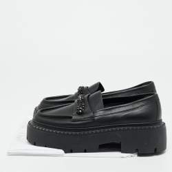 مملوكة مسبقًا حذاء لوفرز بلاتفورم جلد أسود جيمي تشو براير مقاس 40