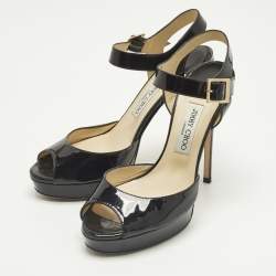 Pre Owned Jimmy Choo Linda Size 41 Black Patent Leather Ankle Strap Sandals