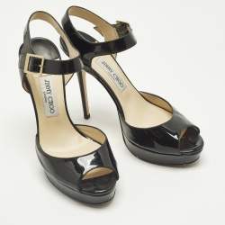 Pre Owned Jimmy Choo Linda Size 41 Black Patent Leather Ankle Strap Sandals