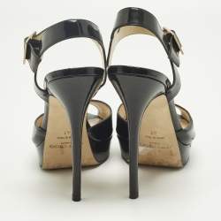 Pre Owned Jimmy Choo Linda Size 41 Black Patent Leather Ankle Strap Sandals
