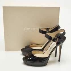 Pre Owned Jimmy Choo Linda Size 41 Black Patent Leather Ankle Strap Sandals
