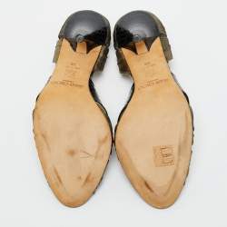 مملوكة مسبقًا Jimmy Choo Thistle Size 38 Black Gold Leather and Python Leather Ankle Strap Sandals