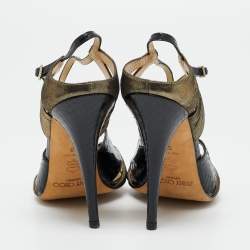 مملوكة مسبقًا Jimmy Choo Thistle Size 38 Black Gold Leather and Python Leather Ankle Strap Sandals