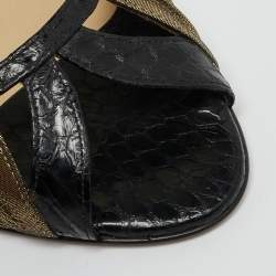 مملوكة مسبقًا Jimmy Choo Thistle Size 38 Black Gold Leather and Python Leather Ankle Strap Sandals