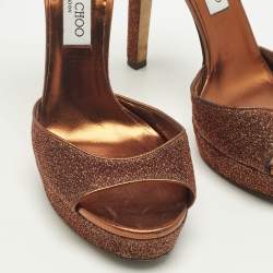 Pre Owned Jimmy Choo Moscow Size 41 Metallic Lurex Fabric and PVC Ankle Strap Sandals