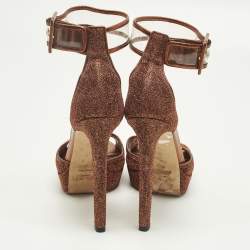 Pre Owned Jimmy Choo Moscow Size 41 Metallic Lurex Fabric and PVC Ankle Strap Sandals