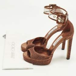 Pre Owned Jimmy Choo Moscow Size 41 Metallic Lurex Fabric and PVC Ankle Strap Sandals