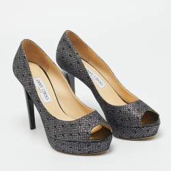 Pre Owned حذاء كعب عالي جيمي تشو داليا غليتر معدني بمقدمة مفتوحة مقاس 40