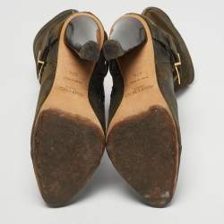 مملوكة مسبقًا Jimmy Choo Size 37.5 Olive Green Suede Ankle Length Boots