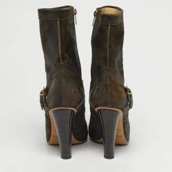 مملوكة مسبقًا Jimmy Choo Size 37.5 Olive Green Suede Ankle Length Boots
