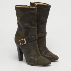 مملوكة مسبقًا Jimmy Choo Size 37.5 Olive Green Suede Ankle Length Boots