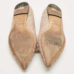 مملوكة مسبقًا حذاء باليرينا فلات جيمي تشو جليتر معدني مزين بفيونكة طرف مدبب مقاس 38.5