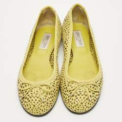 مملوكة مسبقًا Jimmy Choo Size 40 Green Cutout Leather Ballet Flats