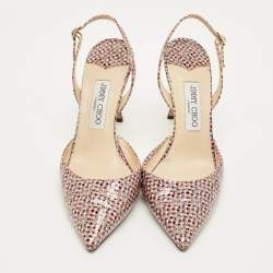 Pre Owned Jimmy Choo Size 40 Multicolor Patent Leather Pointed Toe Slingback Pumps