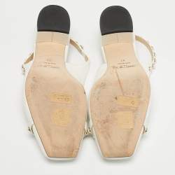 مملوكة مسبقًا Jimmy Choo Hya Pearl Embellished Size 37 White Leather Slingback Pumps