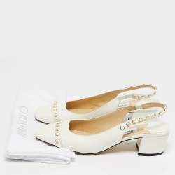 مملوكة مسبقًا Jimmy Choo Hya Pearl Embellished Size 37 White Leather Slingback Pumps