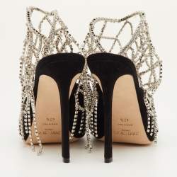 مملوكة مسبقًا حذاء كعب عالي جيمي تشو سويدي أسود مقدمة مدببة سلاسل كريستال مقاس 40.5